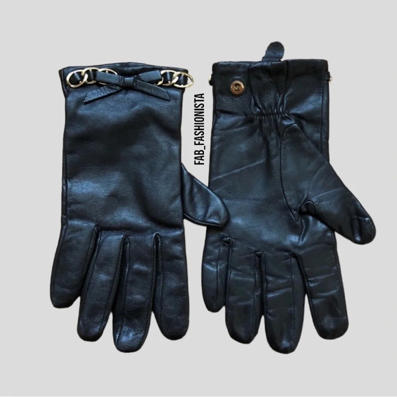 Leather Gloves Black Michael Kors Bow Design - Picture 1 of 4